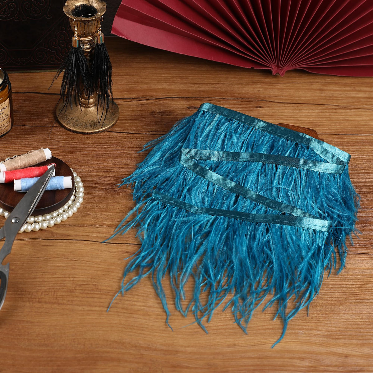 4-5inch Turquoise Ostrich Feather Trim for Sewing,2Yards