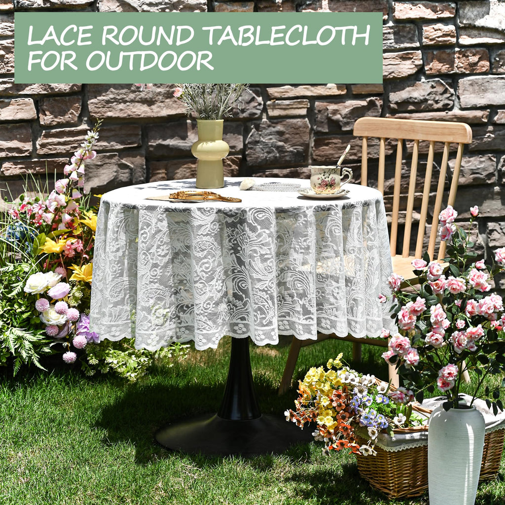 Round Lace Tablecloth Floral Design, French Vintage Scalloped Edge Embroidery Table Cloth for Wedding, Dinner