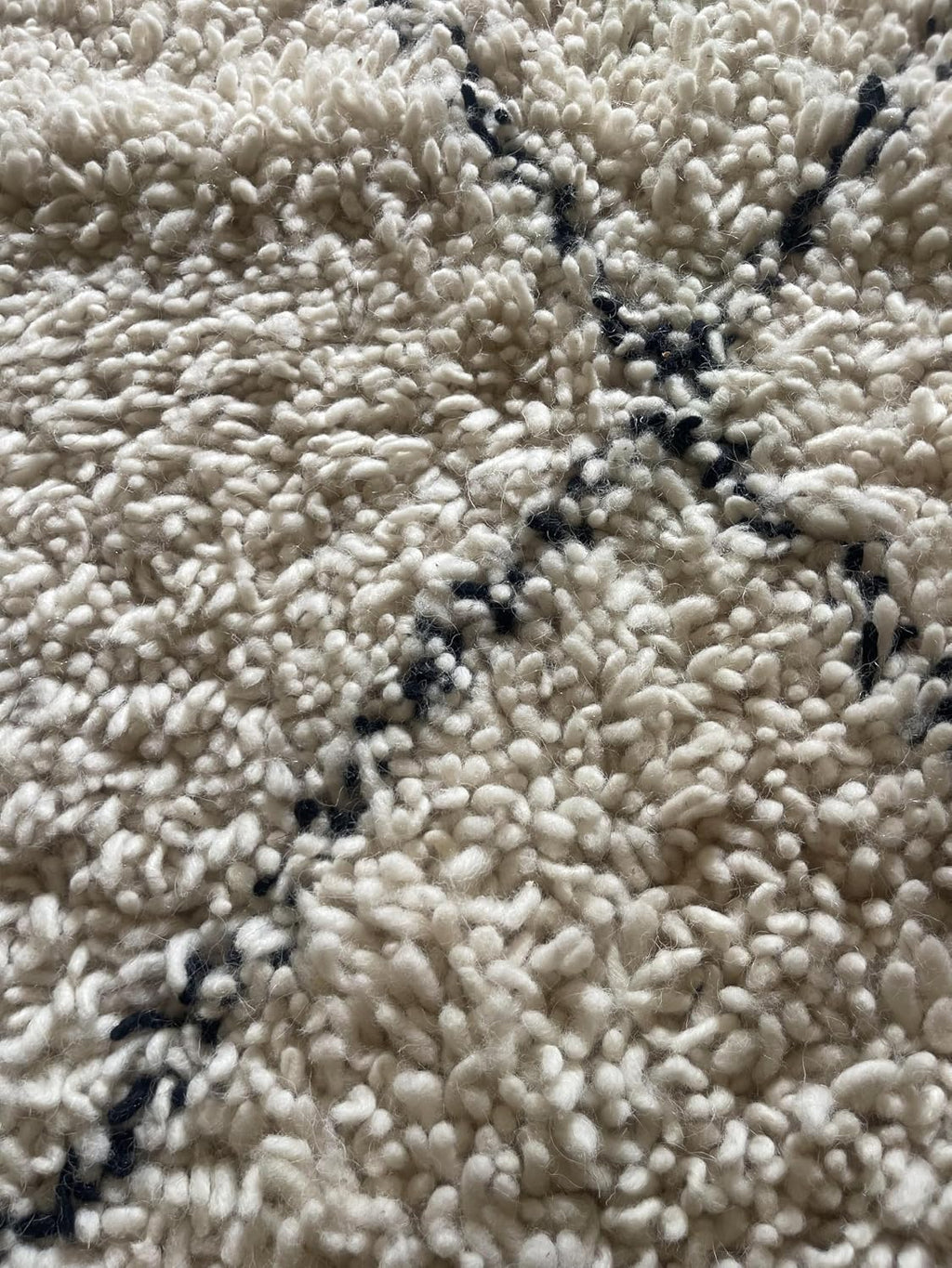 Handmade Moroccan Berber Area Rug 3' x 5', 100% Wool High Pile Shag, Beni Ourain Style, Ivory/Cream with Charcoal