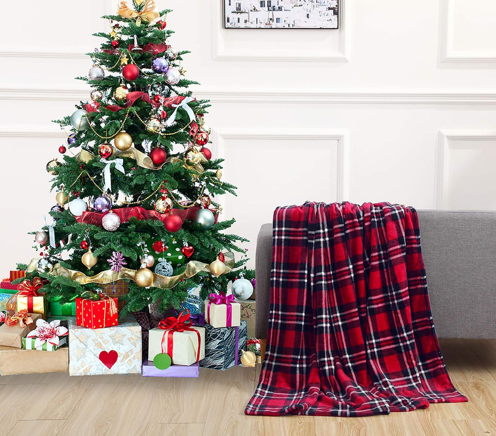 Velvet Touch Ultra Plush Christmas Holiday Printed Fleece Throw/Blanket-50 x 60inch, (Plaid)