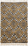 Wool Rug 6' x 9' - Handmade Berber Shag Area Rug, Ochre and Cream Traditional Diamond Pattern, Atlas Artisan Wool