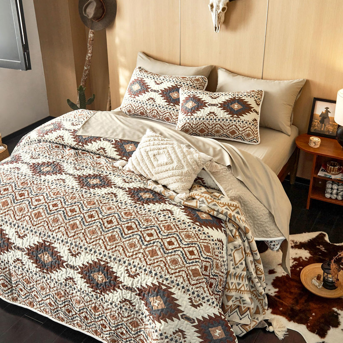 Quilt Set, Southwestern Aztec Country Style with Rustic Ranch Vibe
