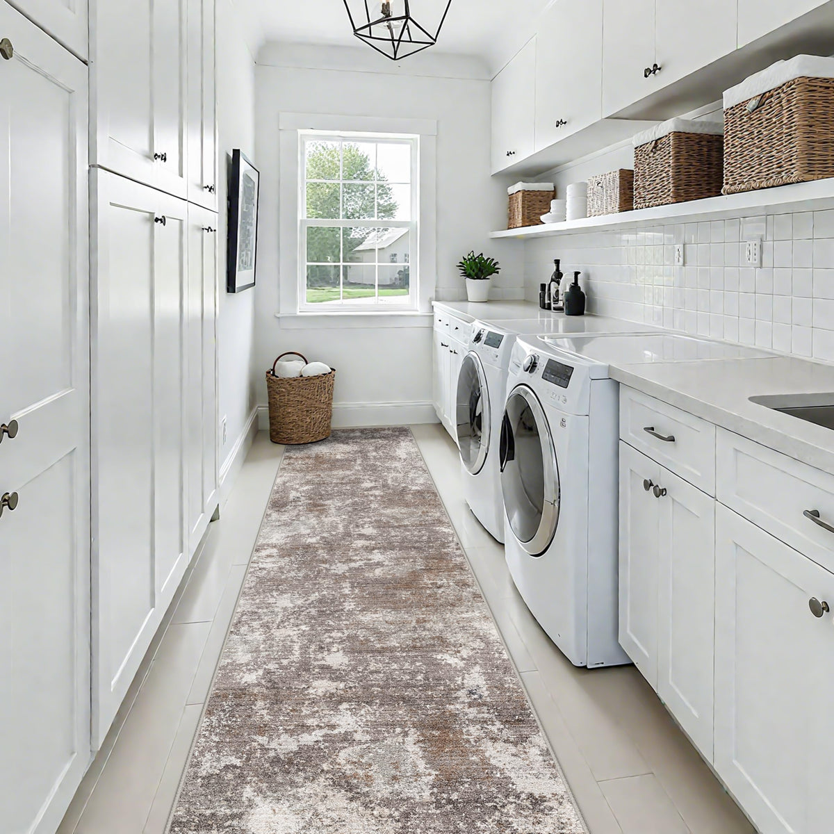 3x15 Ft Long Hallway Runner Rug - Non-Slip Washable Wide Kitchen Runner | Modern Abstract Floor Carpet for Indoor