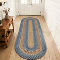 Oval Braided Runner Natural Rust Blue Farmhouse Kitchen Rug
