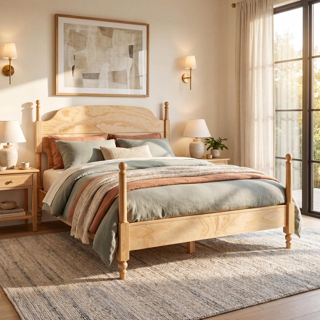 Kane Wooden Bed Frame with Headboard, Farmhouse Bed Frame and Arched Headboard, 4-Poster