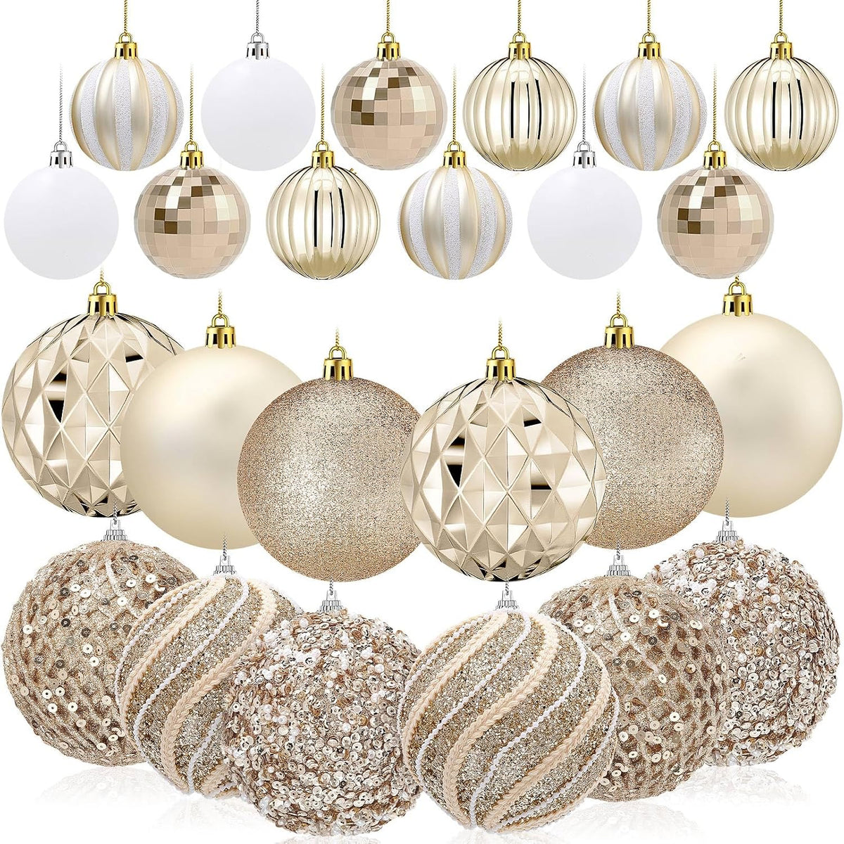 24 Pcs Large Champagne Gold Christmas Ball Ornaments, 4''-2.36''