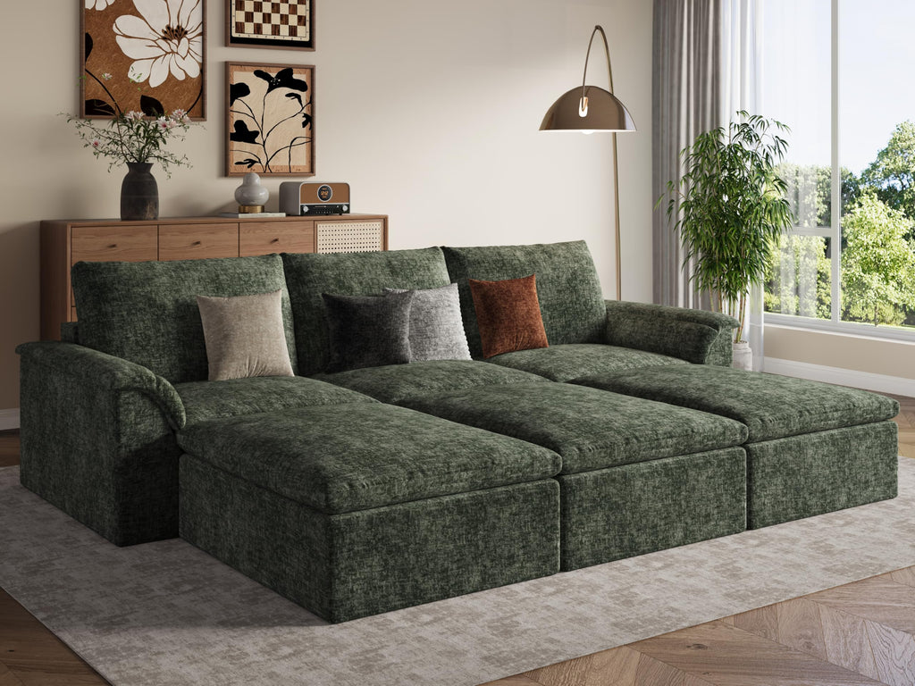 Boneless Sectional Couch, Cloud Sofa Bed, Green