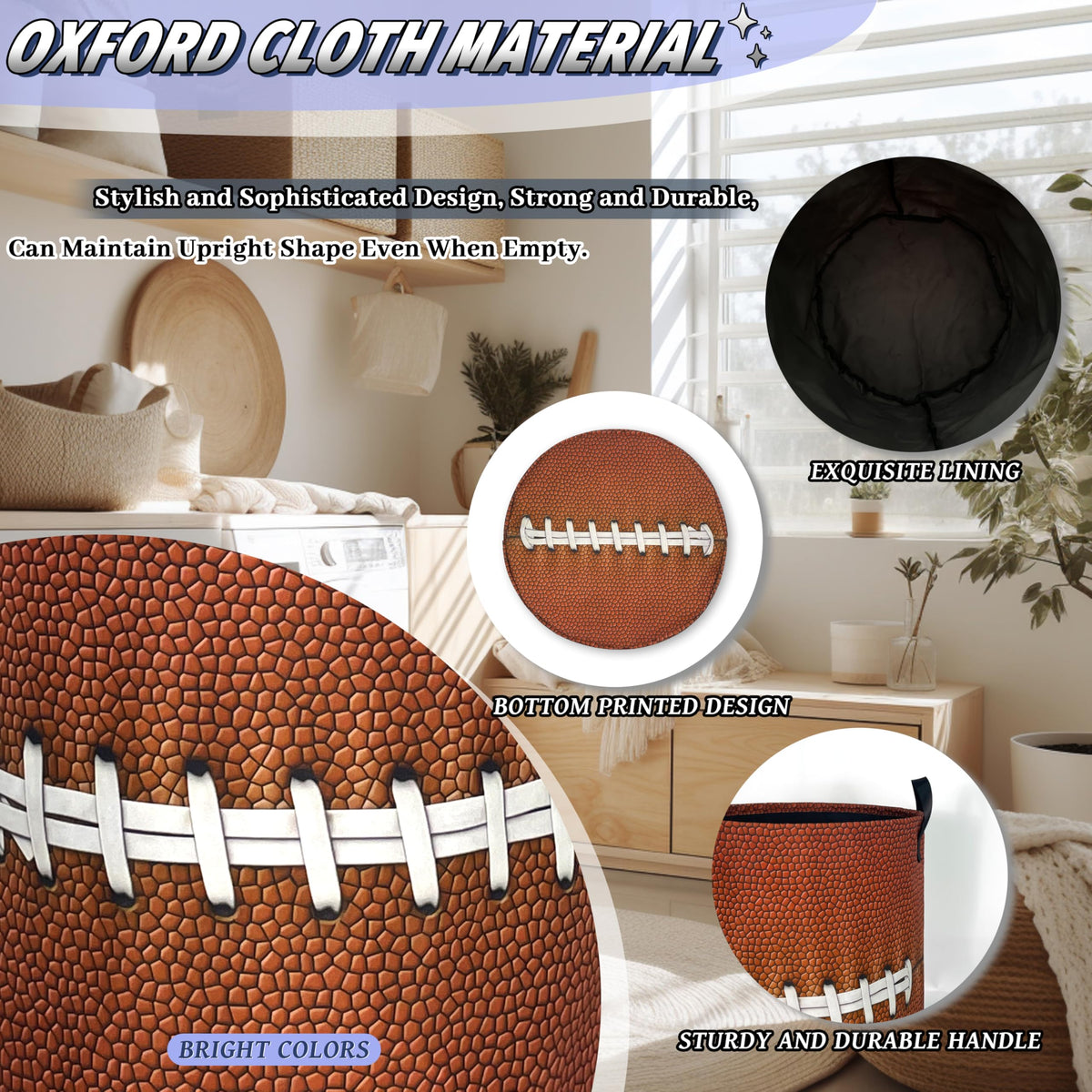 Funny Football Laundry Basket Oxford Cloth Foldable Hamper 18.9x16.5 Inch