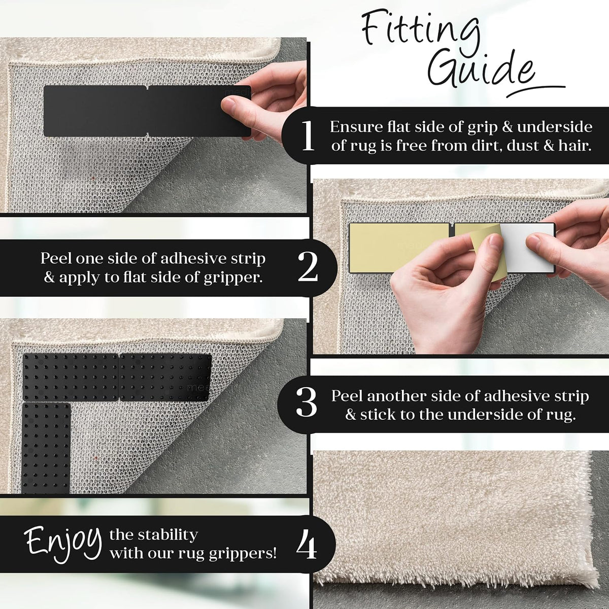 Greatideas Non-Slip Mat and Rug Grippers - Stop Your Mats and Rugs from Slipping and Sliding! Black 4X Pack - Set of 4