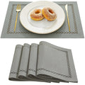 Farmhouse Burlap Place Mats, Grey Placemats Set of 4, 12 x 18 Inch