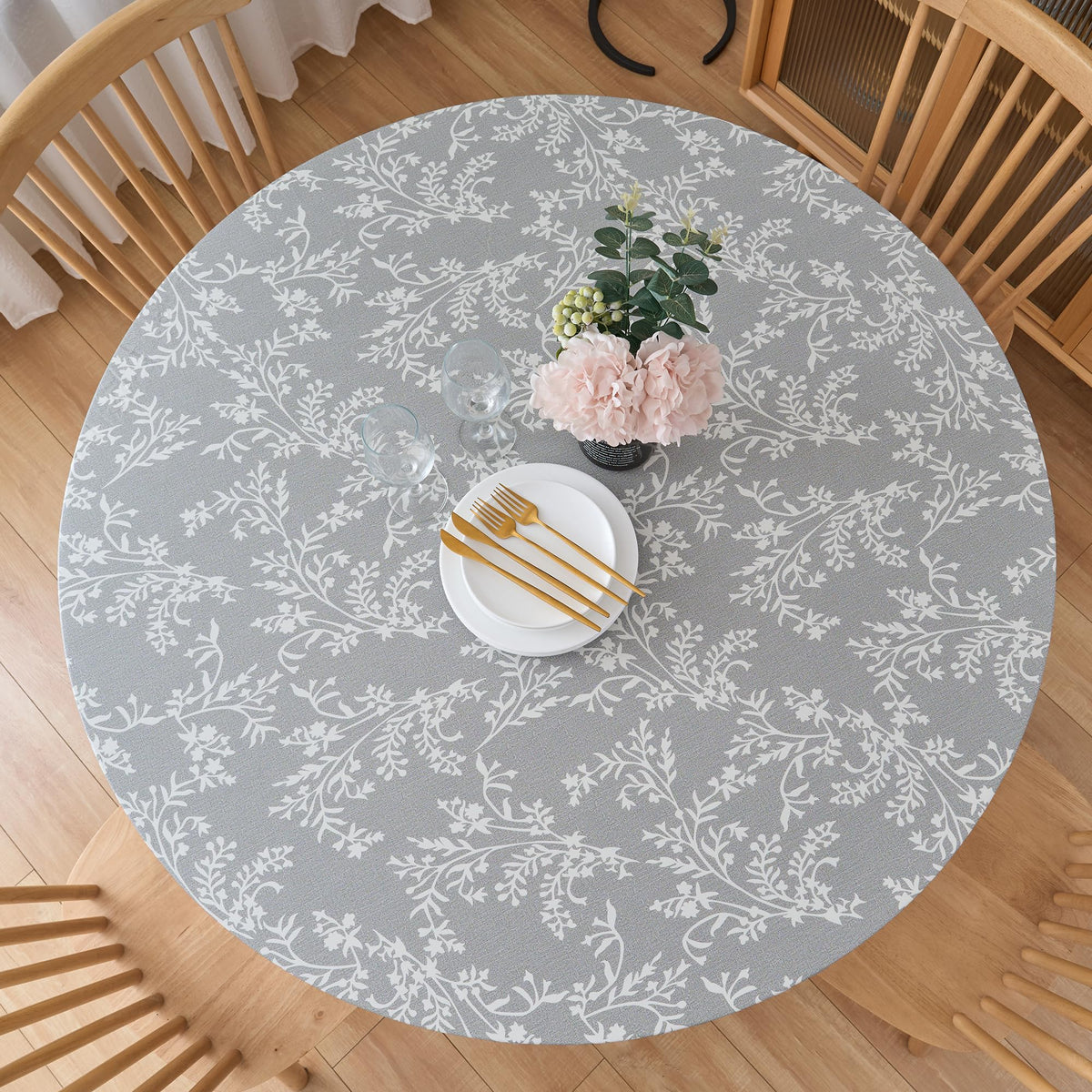 Vinyl Round Tablecloth, Fitted Table Cloth for 40"-44" Tables