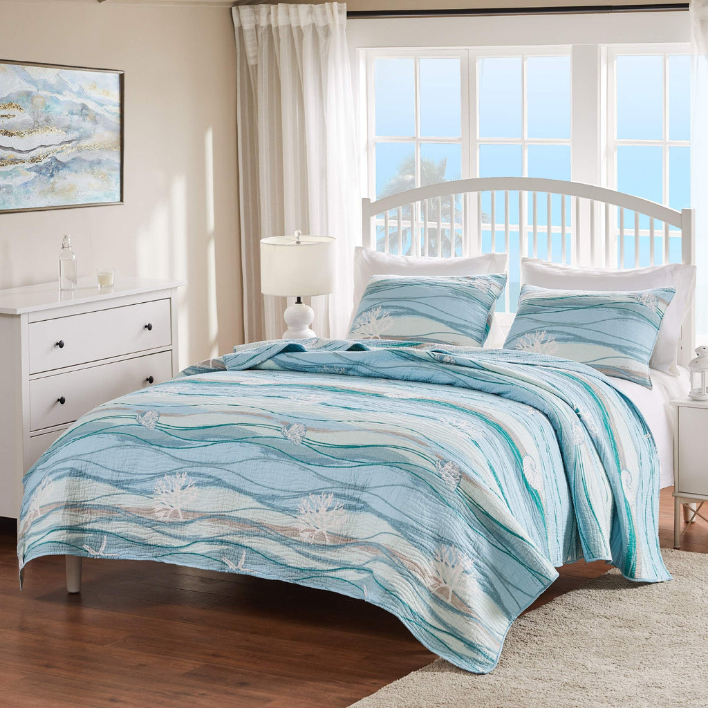 Home Maui Embroidered Coastal Quilt Set, (2-Piece)