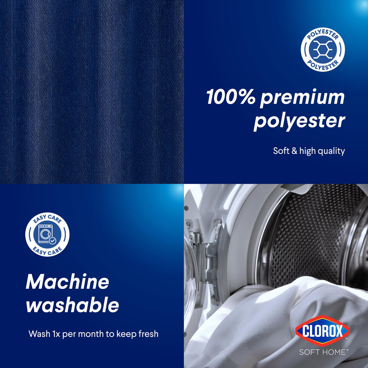 2-in-1 Bathroom Shower Curtain Liner, Durable Fabric, Weighted Magnets for Bath Water Control, Washable Premium