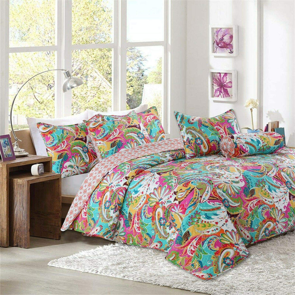 Gorgeous Paisley Floral Bloom Reversible Quilt Bedding Set, Bedspread Coverlet Lightweight for All Seasons (Flourish
