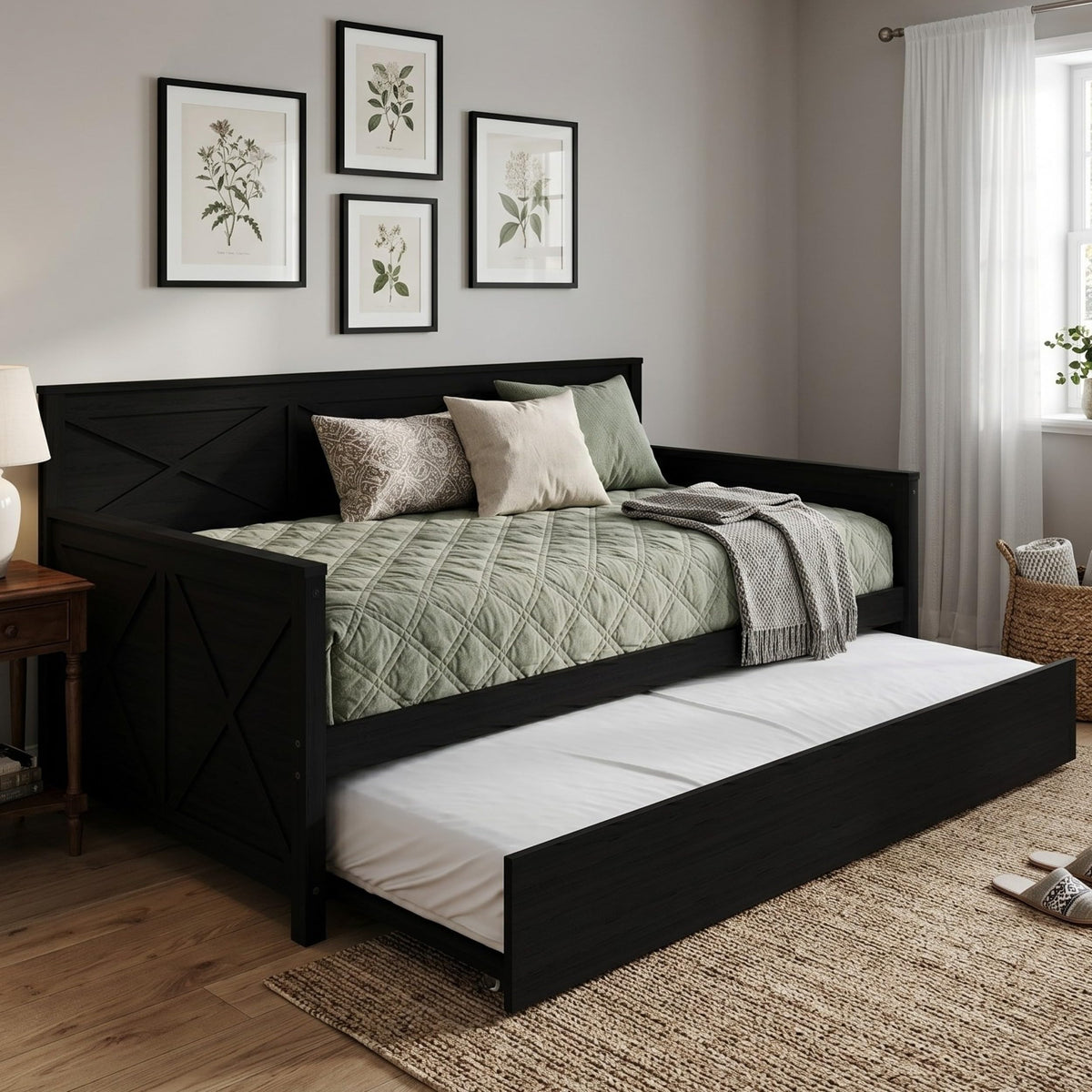 Minot Twin Wood Daybed with Trundle, Black