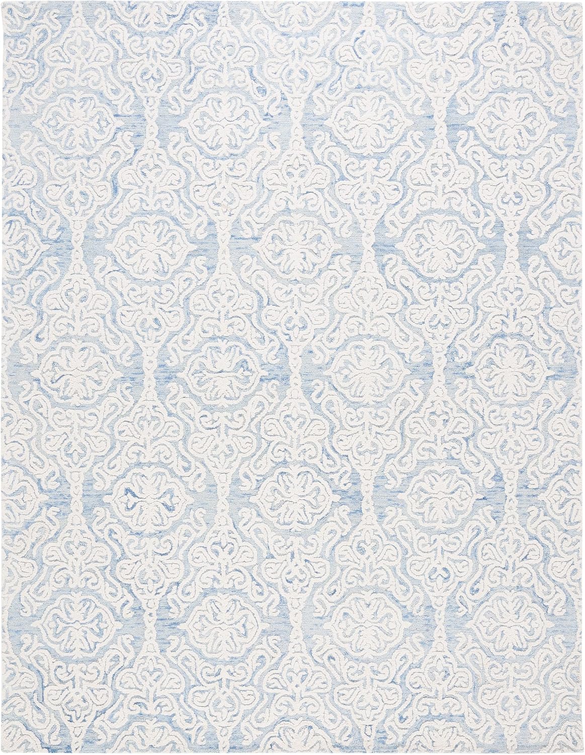 Blossom Collection Area Rug, Blue & Ivory, Handmade Wool, Ideal for High Traffic Areas in Living Room