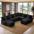 133" Modular Sectional Sofa, L-Shaped Cloud Couch with Ottoman, Black