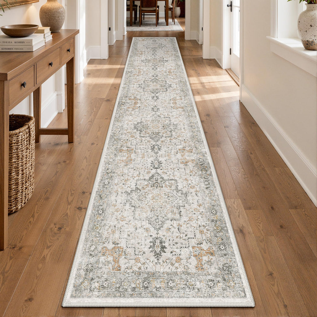 2x16 Washable Runner Rug Non Slip, Gray Beige