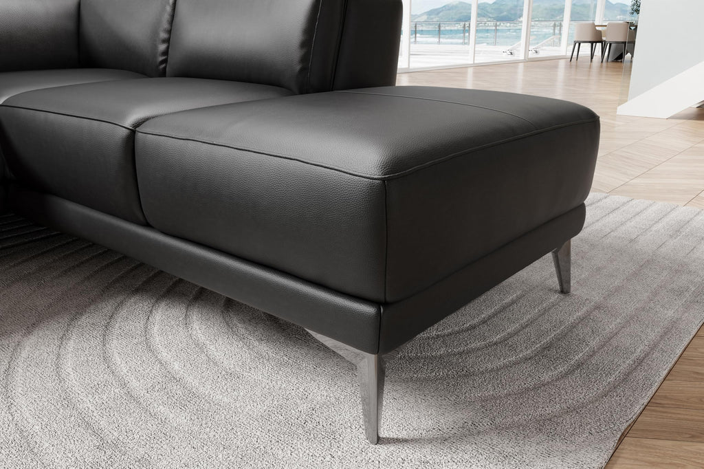 Pista Leather Reclining Sectional Sofa with Right Hand Chaise - Italian Nappa 11000 Top Grain Leather Couch - Power