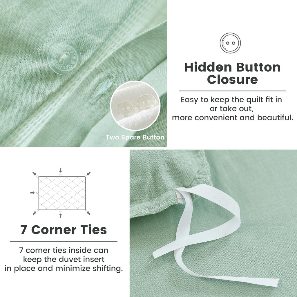 Ruffled Linen Cotton Duvet Cover Set 3Pcs, Breathable Natural Blend with Feminine Ruffle Accents (1 Duvet Cover & 2