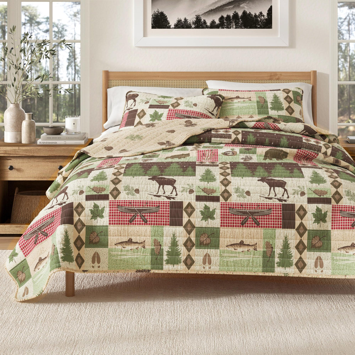 Lodge Quilt Set - 3-Piece Size Rustic Bedding Set - Lightweight, All-Season, Reversible