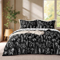 Floral Comforter Set Black Bedding Set - 3 Pieces Bed in a Bag with 1 Soft Reversible