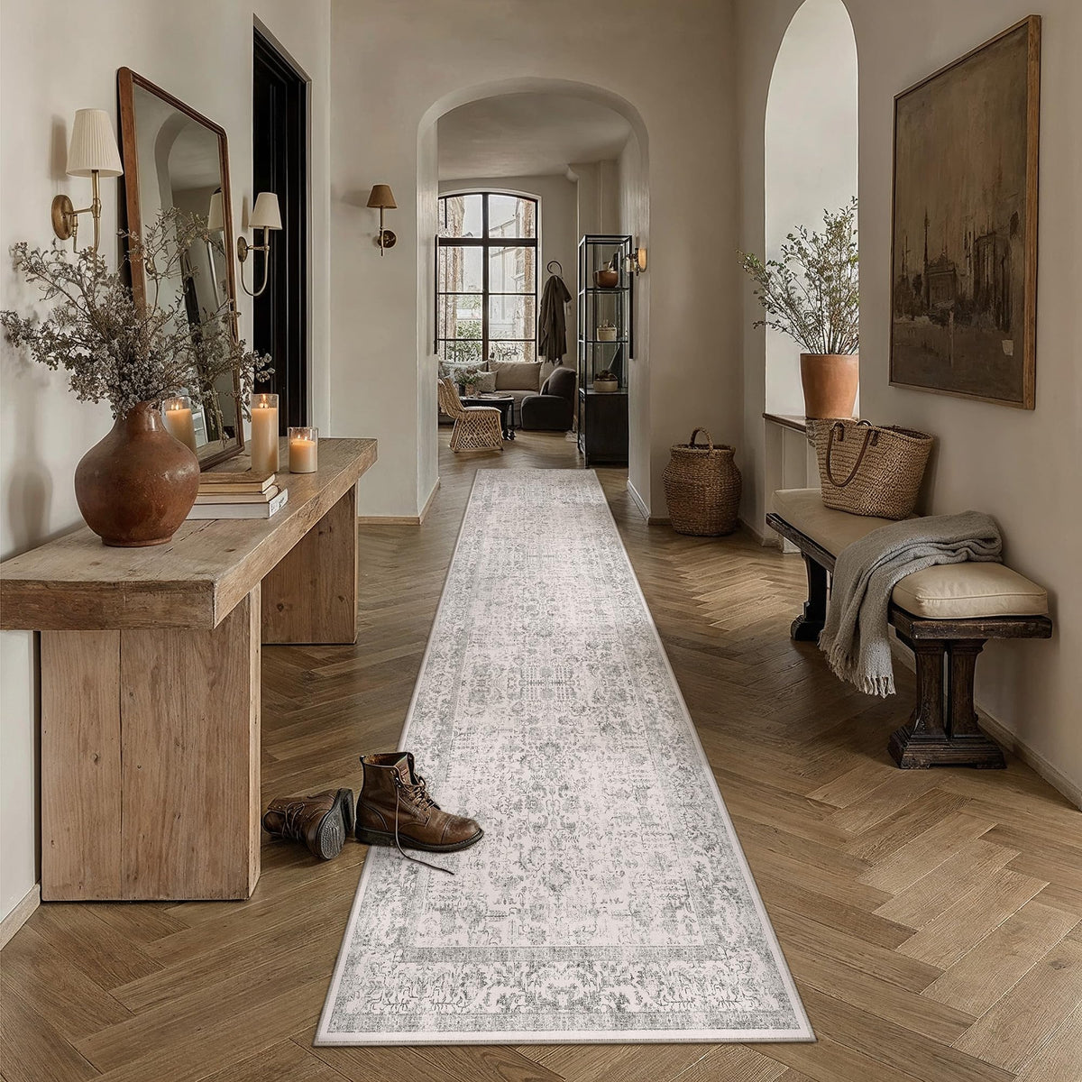 Gray Runner Rug 2x12 Vintage Floral