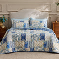 Patchwork Quilt, Reversible Boho Comforter Bedding, Blue