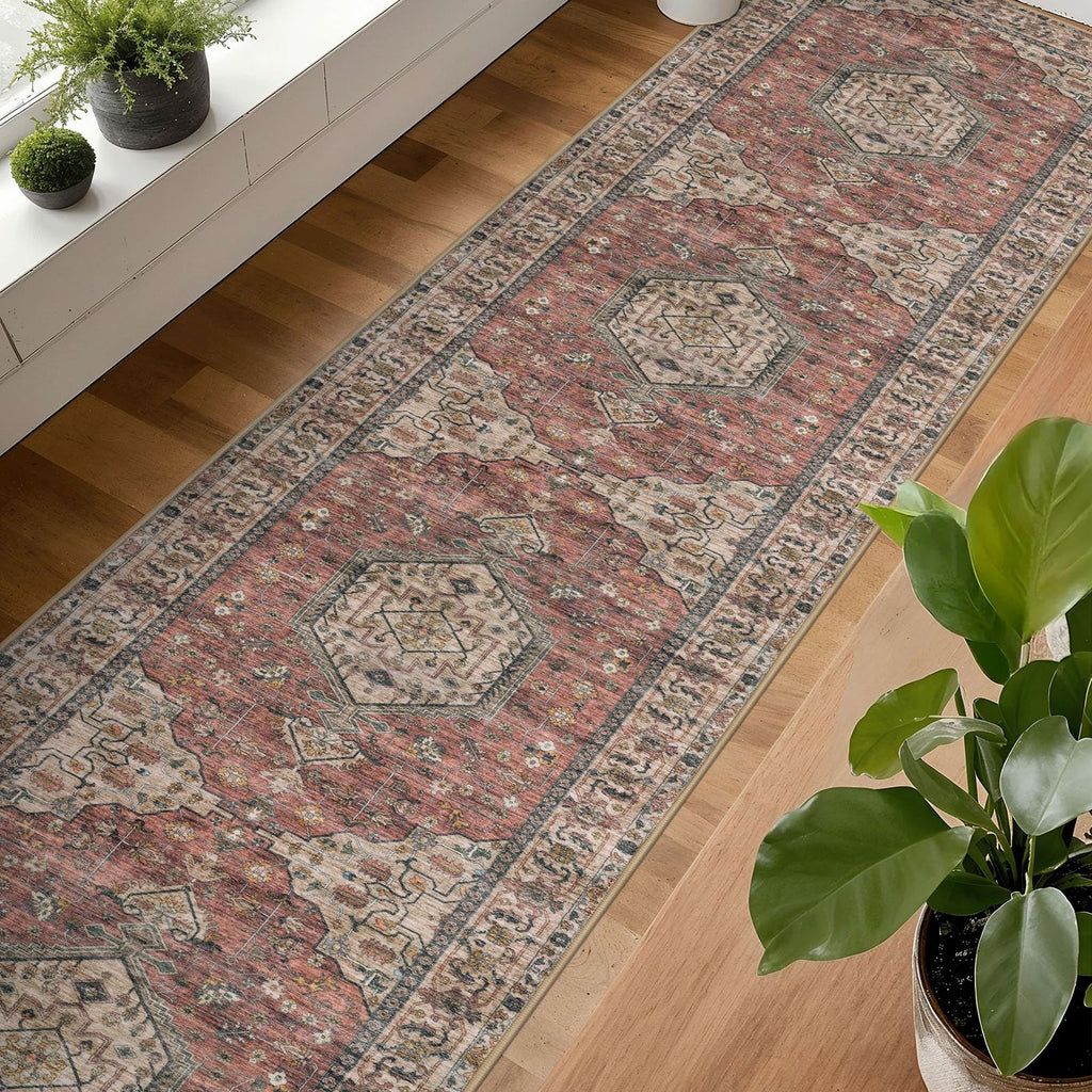Extra Long Runner Rug 2.6x20 Washable Hall Rug Terracotta