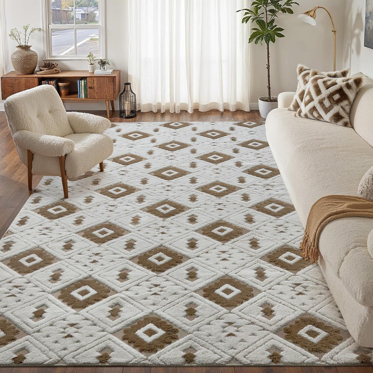 8x10 Brown Shag Area Rug, Soft Plush Pile, Washable at Home