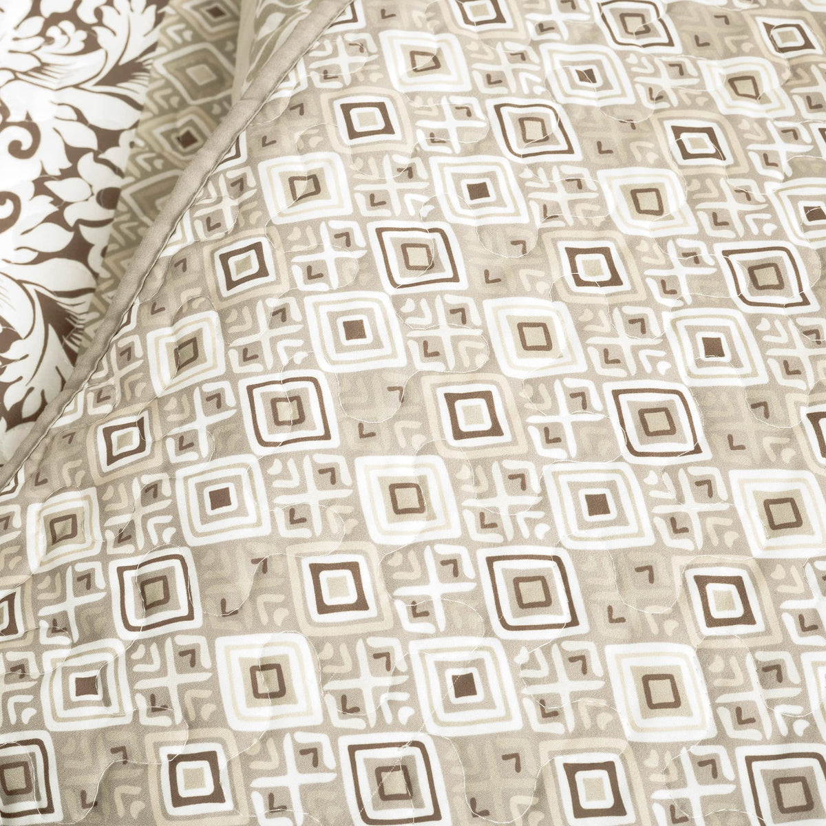 Boho Stripe Reversible Cotton Quilt 3-Piece Set, Neutral - Bold Colorful Bohemian Bedding Set