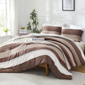 Brown Comforter Set - 3 Pieces Stripe Bed Set