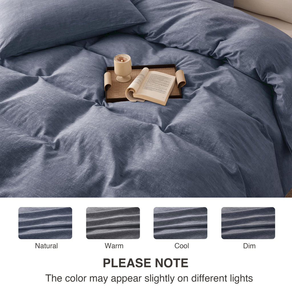 Linen Duvet Cover - Soft Breathable Cotton Linen Blend, 3-Pieces Bedding Set with 2 Pillowcases