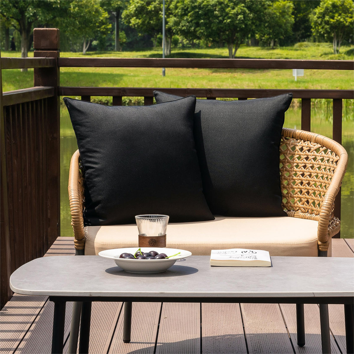 Waterproof Outdoor Pillow Covers 28x28 Set of 2 Patio Black