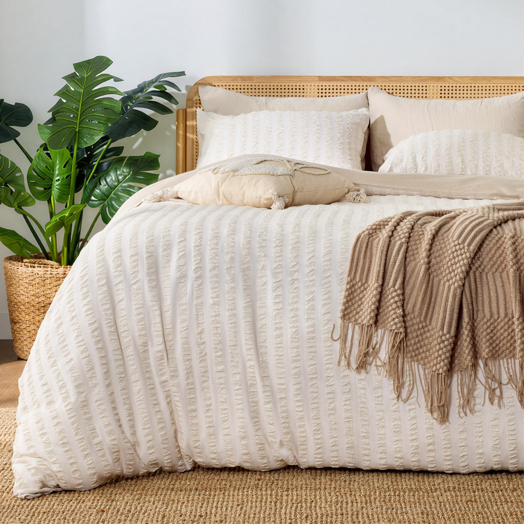 Seersucker Duvet Cover 3 Pieces Cream Gray