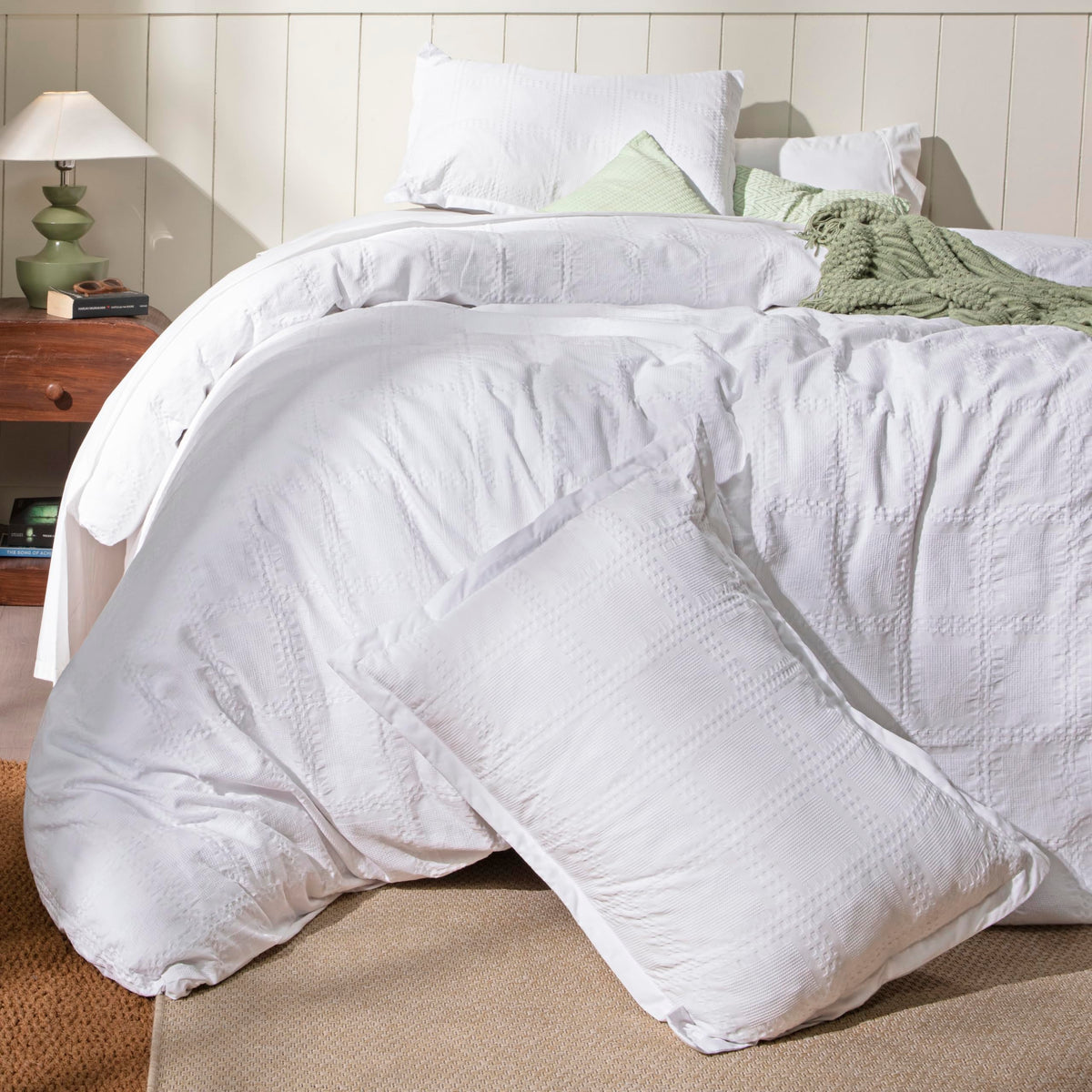 100% Cotton Waffle Duvet Cover, Bright White