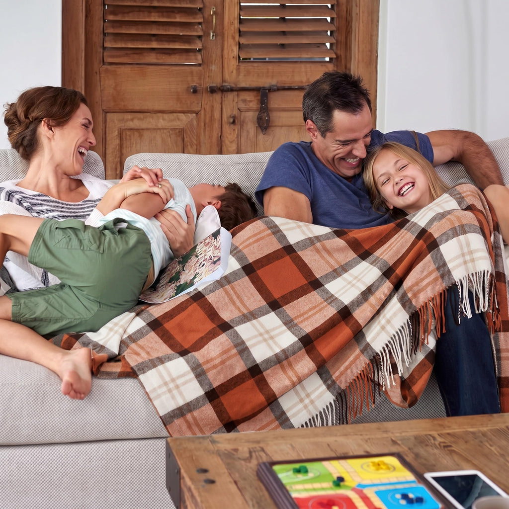 Oversized Throw Blanket for Couch, Spice Orange Plaid, 60" x 70"