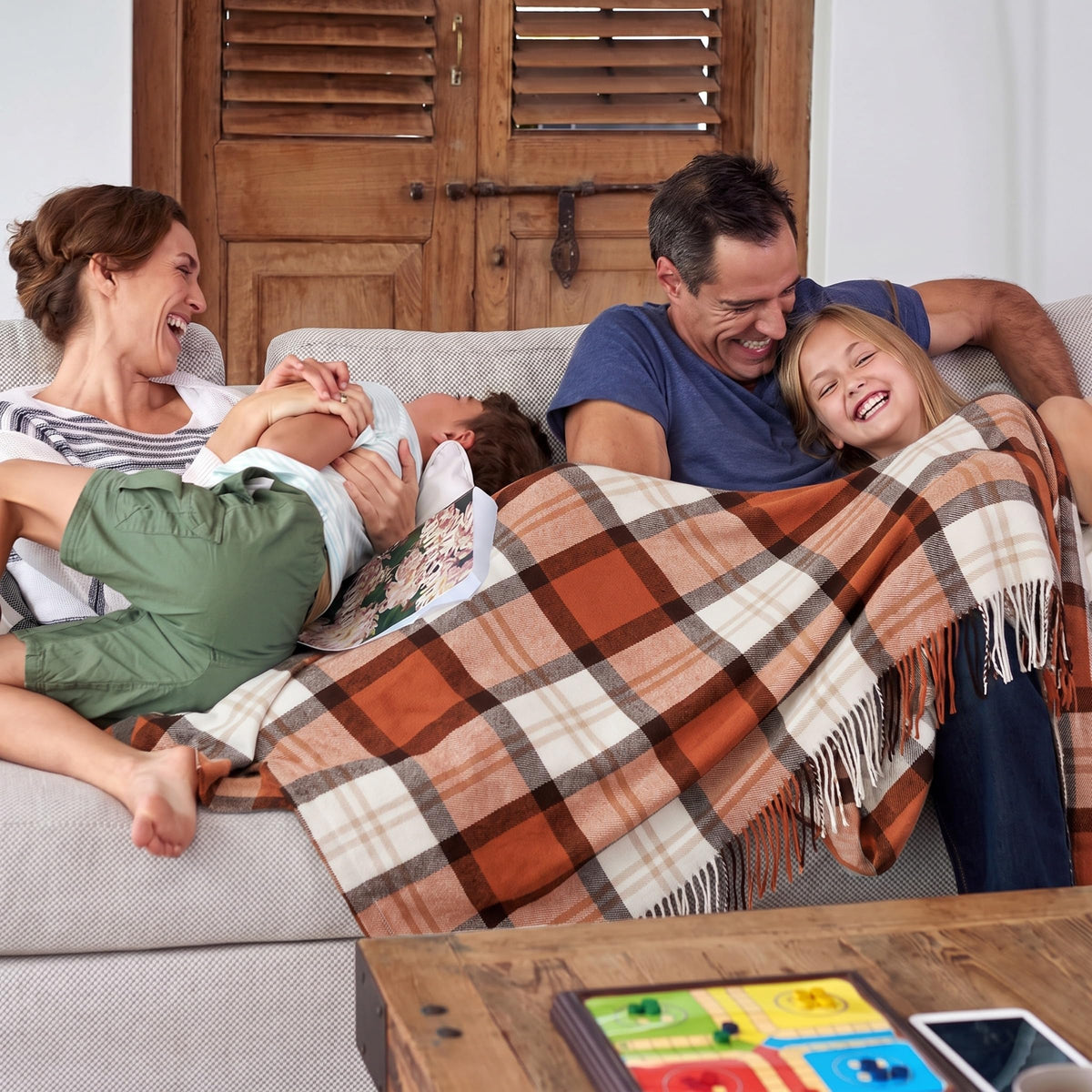 Oversized Throw Blanket for Couch, Spice Orange Plaid, 60" x 70"