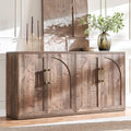 Arched Door Sideboard Buffet Cabinet Set of 2, Rustic Oak | Modular, Multi-Compartment Storage, Adjustable Shelf