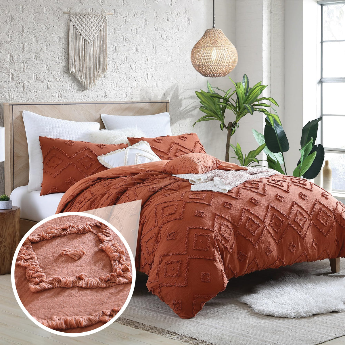 Rukai 100% Cotton Washed Clip Jacquard Gauze 5-Piece Bedding Comforter Set, All Season & Breathable, Oeko-TEX