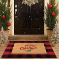 Christmas Door Mat Combo Set - 100% Coco Coir Welcome Mat + 28 x 43 Inch Red and Black Plaid Rug, New Year Holiday