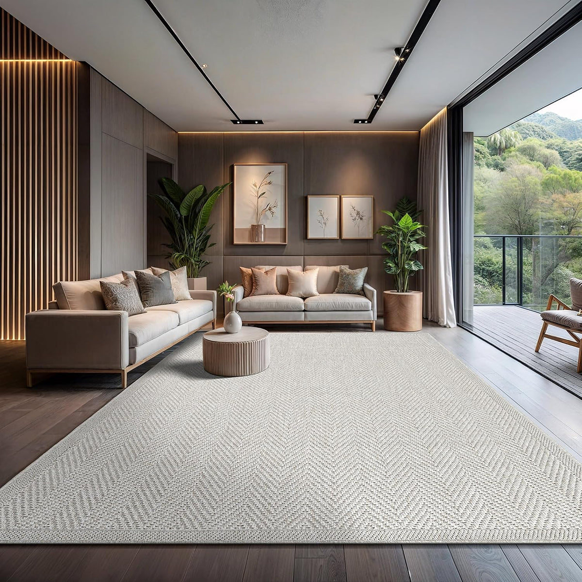 Easy Jute Rug, Indoor Outdoor Off-White Color Fiber Area Rugs Rug Herringbone Seagrass Boho Woven Design