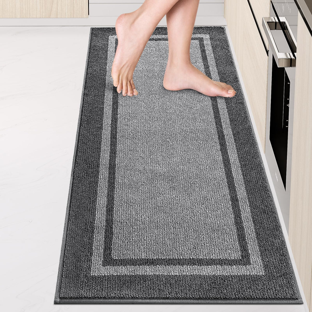 Kitchen Rugs 24" x 70", Non-Slip Runner Rugs, Light Grey & Dark Grey