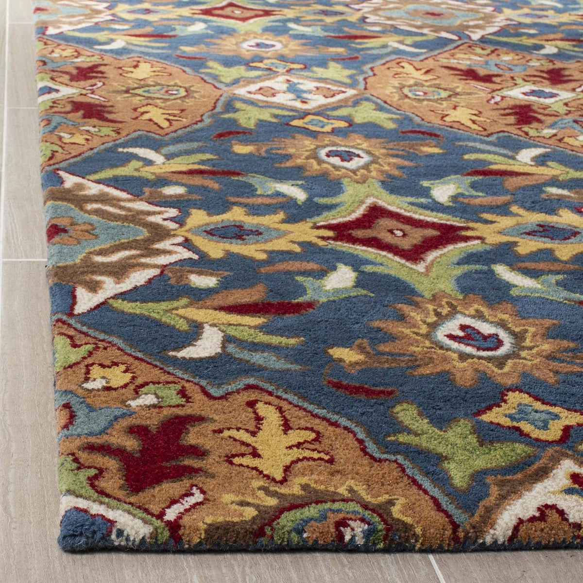 Heritage Collection Area Rug, Camel & Blue, Handmade Traditional Oriental Wool, Ideal for High Traffic