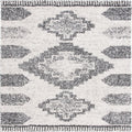 Jericho Shag Collection Area Rug - 6'7" Square, Ivory & Black, Moroccan Boho Design, Non-Shedding & Easy Care