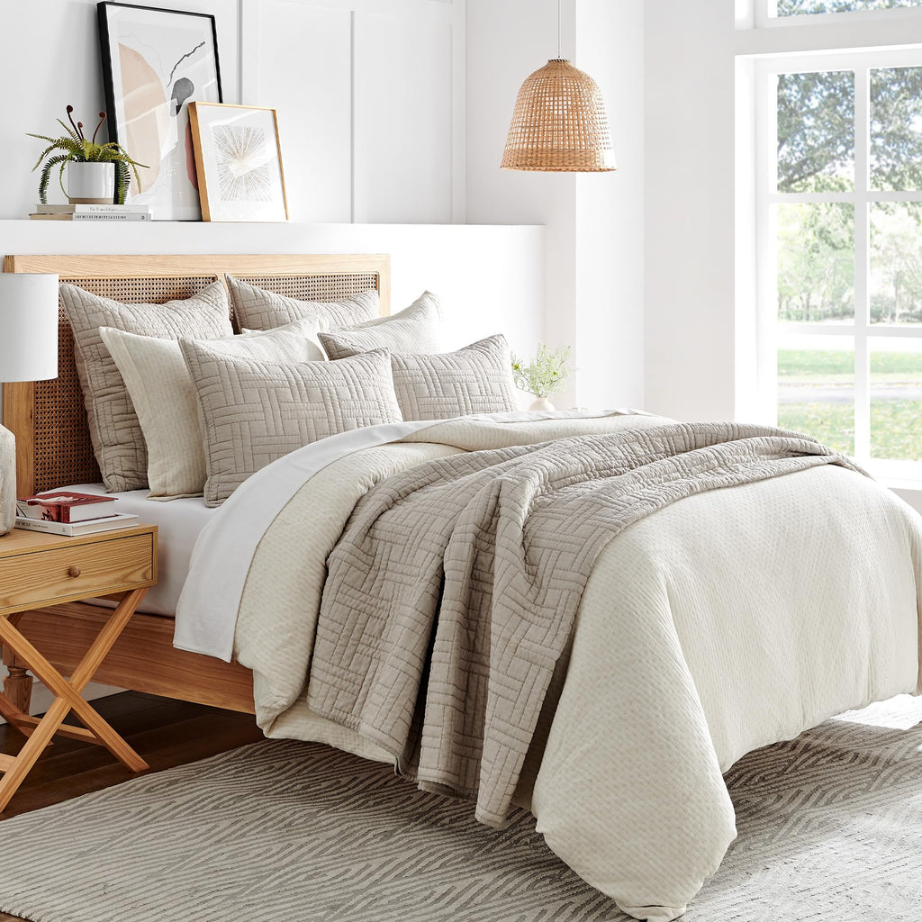 Melange Stitch Quilt Set - Quilt and One Standard Sham - Solid Stitched - Natural - Quilt (68x86in.) and Sham
