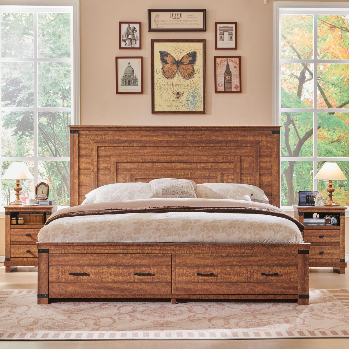 54" Tall Farmhouse Queen Size Bed Frame, Reclaimed Barnwood
