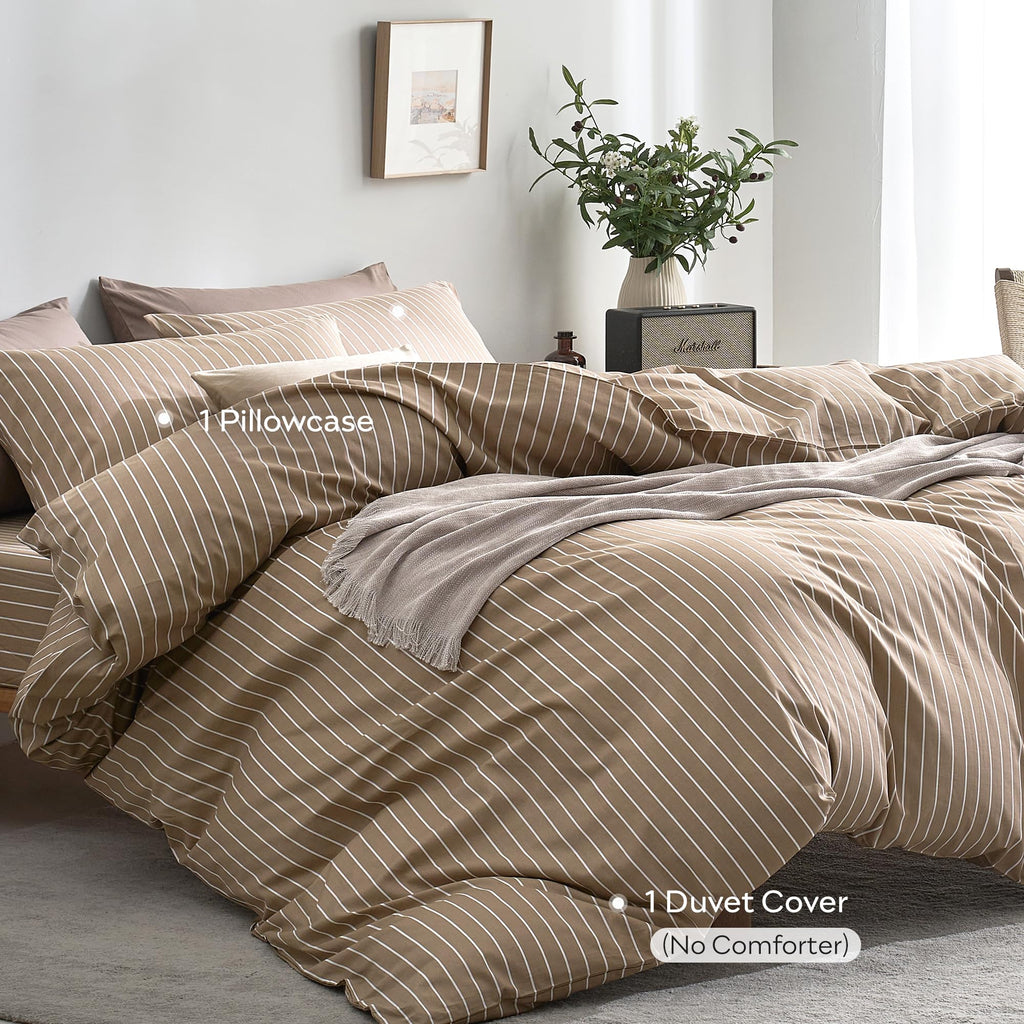 100% Cotton Brown Vertical Stripe Duvet Cover Set