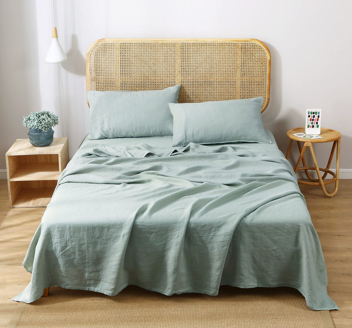 100% Organic Linen Sheets Set, Washed French Flax Bed Sheets 3 Pieces, Natural Linen Bedding Breathable
