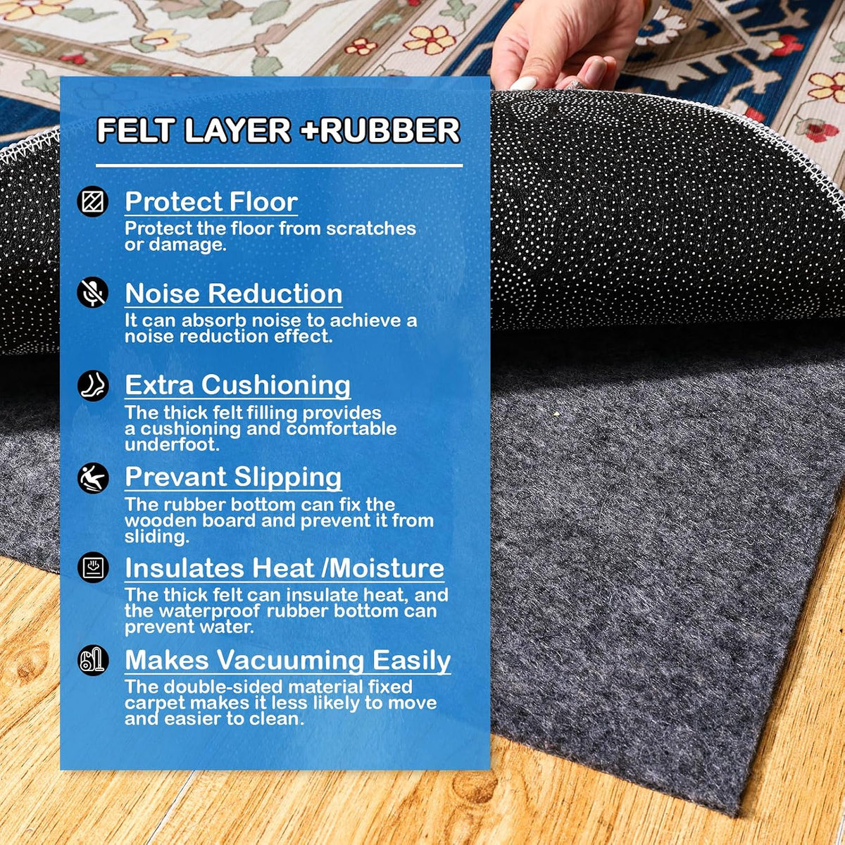 Non-Slip Rug Pads 5 x 7 ft, 100% Waterproof Extra Large Area Rugs Non Skid Rug Pad for All Floors and Finishes